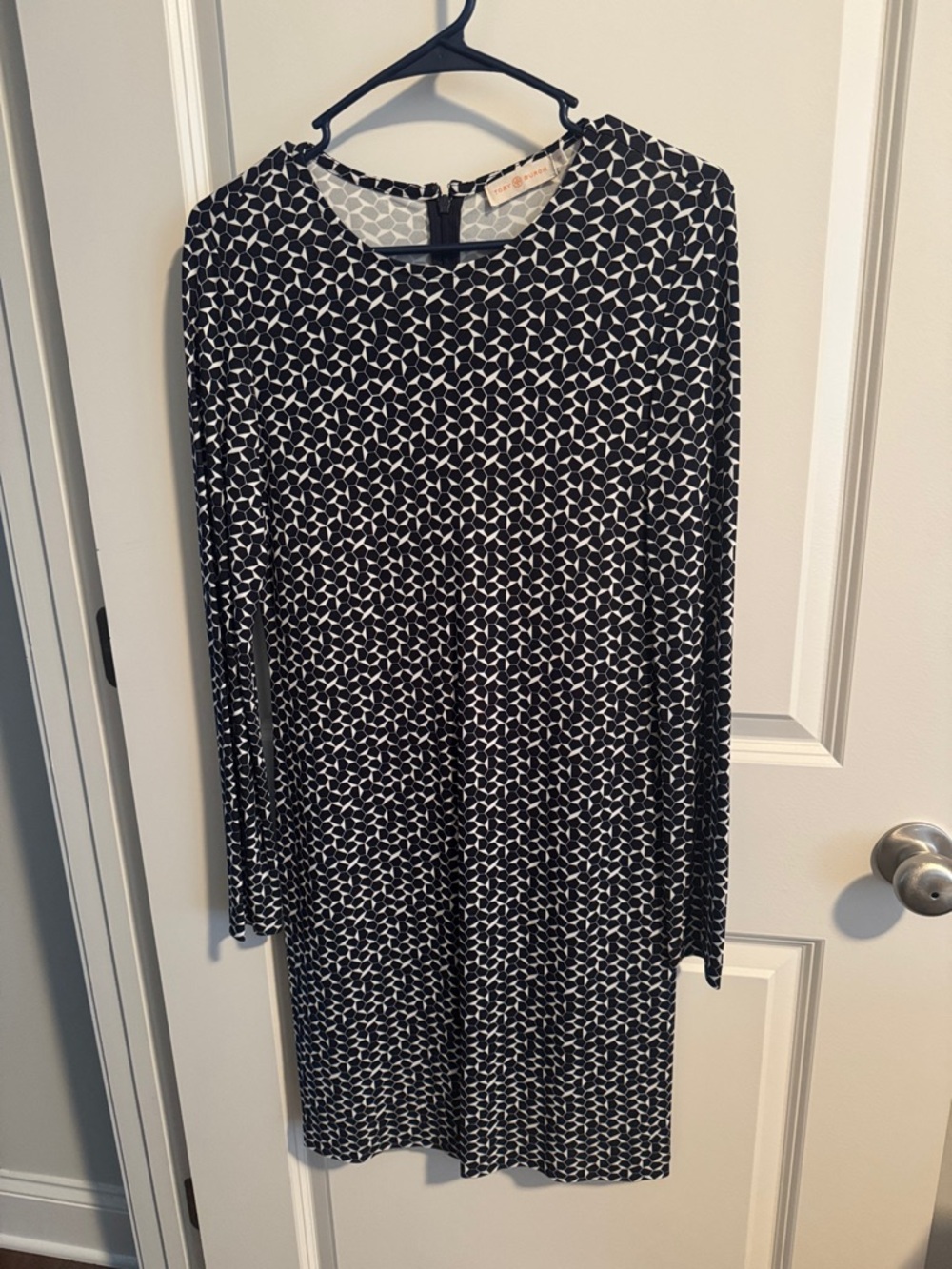Tory Burch Women’s  Navy and White Geometric Long-Sleeve Dress